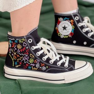 Embroidered Convers Hi Tops with Math Formula Embroidery