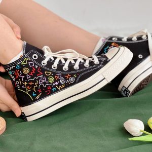 Embroidered Convers Hi Tops with Math Formula Embroidery