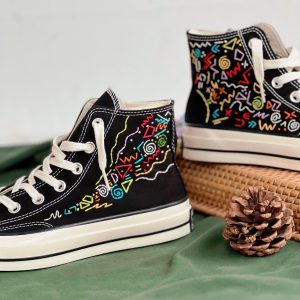 Embroidered Convers Hi Tops with Math Formula Embroidery