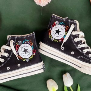 Embroidered Convers Hi Tops with Math Formula Embroidery