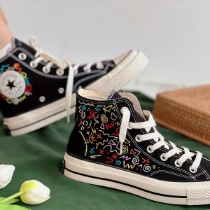 Embroidered Convers Hi Tops with Math Formula Embroidery