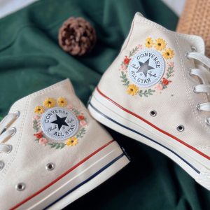 Embroidered Converse High Tops - Butterfly and Sunflower Garden