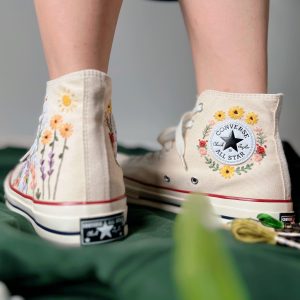 Embroidered Converse High Tops - Butterfly and Sunflower Garden