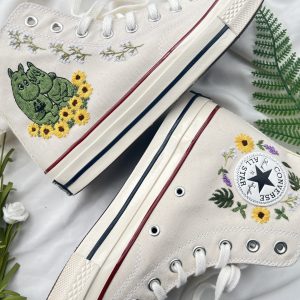 Embroidered Converse High Tops Blue Bear and Sunflower