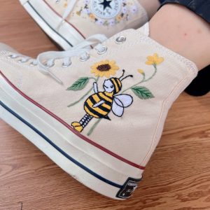 Embroidered Converse High Tops with Bees and Flowers