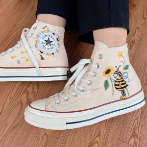 Embroidered Converse High Tops with Bees and Flowers