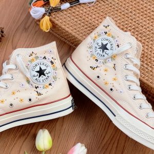 Embroidered Converse High Tops with Bees and Flowers