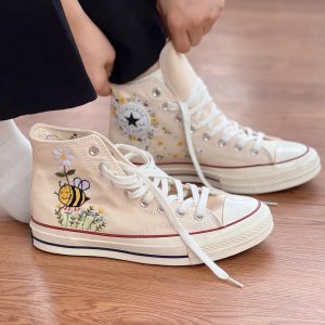 Embroidered Converse High Tops with Bees and Flowers