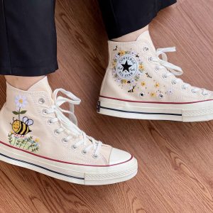 Embroidered Converse High Tops with Bees and Flowers