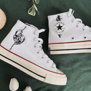 Embroidered Converse High Tops with Custom Mushroom Embroidery