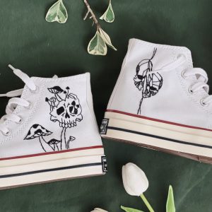 Embroidered Converse High Tops with Custom Mushroom Embroidery