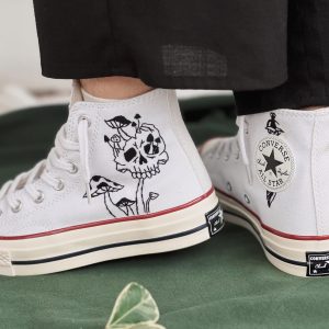 Embroidered Converse High Tops with Custom Mushroom Embroidery