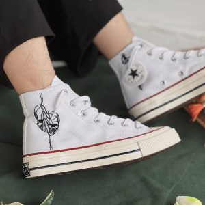 Embroidered Converse High Tops with Custom Mushroom Embroidery