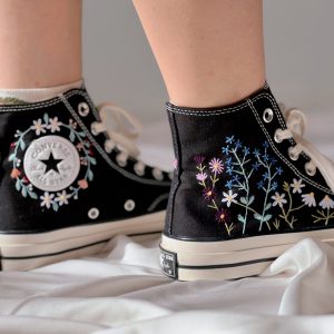 Embroidered Converse High Tops with Floral Design