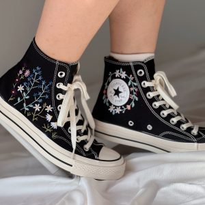 Embroidered Converse High Tops with Floral Design