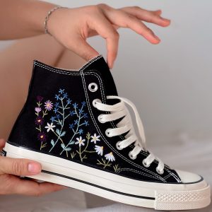 Embroidered Converse High Tops with Floral Design