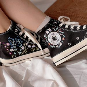 Embroidered Converse High Tops with Floral Design