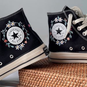 Embroidered Converse High Tops with Floral Design