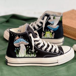 Embroidered Converse High Tops with Mushroom Design