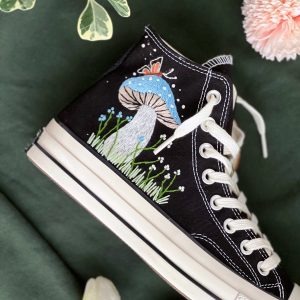 Embroidered Converse High Tops with Mushroom Design