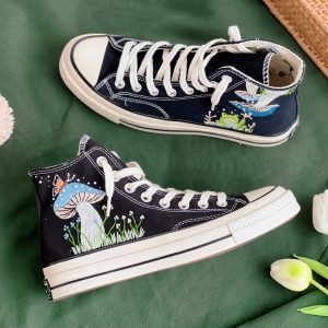 Embroidered Converse High Tops with Mushroom Design