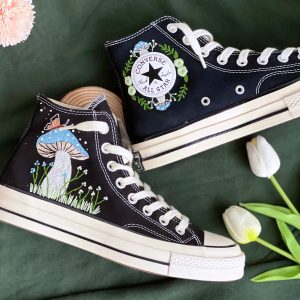 Embroidered Converse High Tops with Mushroom Design