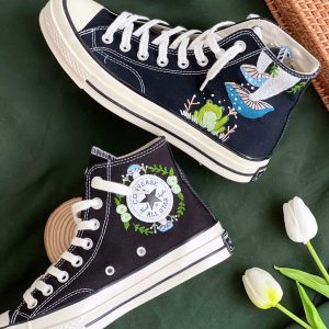 Embroidered Converse High Tops with Mushroom Design