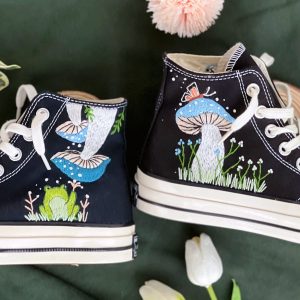 Embroidered Converse High Tops with Mushroom Design