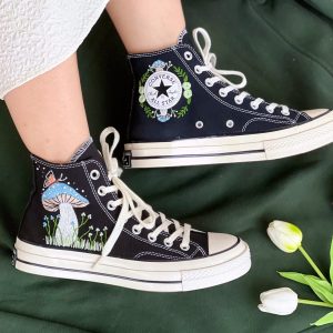 Embroidered Converse High Tops with Mushroom Design