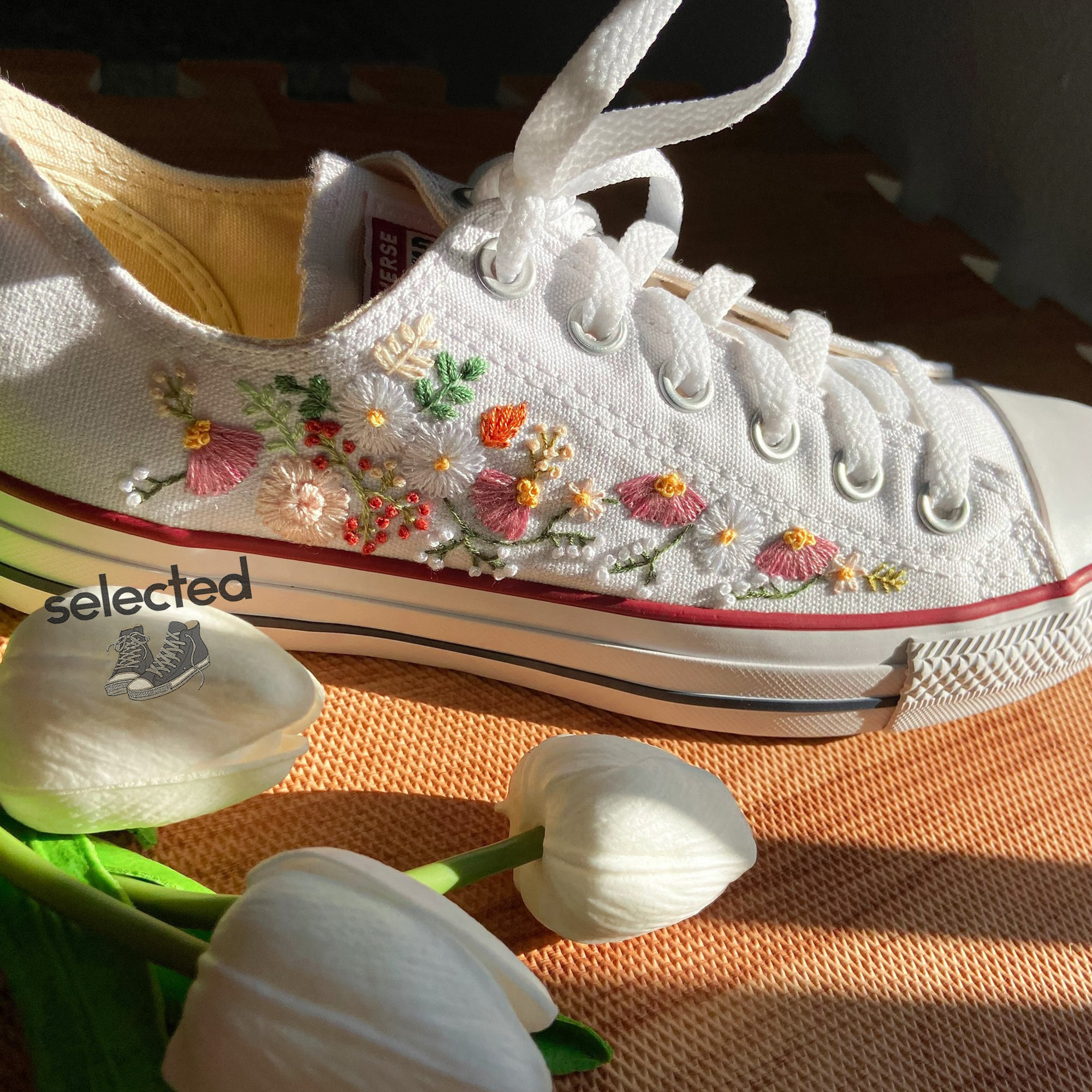 Embroidered Converse Low Tops with Floral Design
