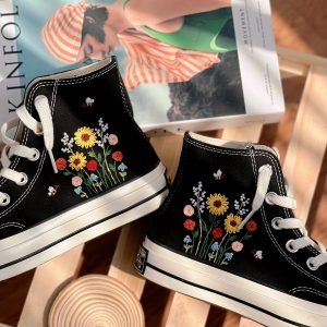 Embroidered Converse Shoes with Floral Clusters