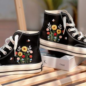 Embroidered Converse Shoes with Floral Clusters