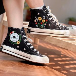 Embroidered Converse Shoes with Floral Clusters