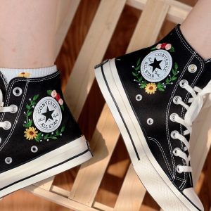 Embroidered Converse Shoes with Floral Clusters