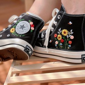 Embroidered Converse Shoes with Floral Clusters