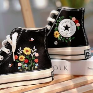 Embroidered Converse Shoes with Floral Clusters