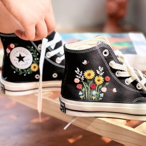 Embroidered Converse Shoes with Floral Clusters