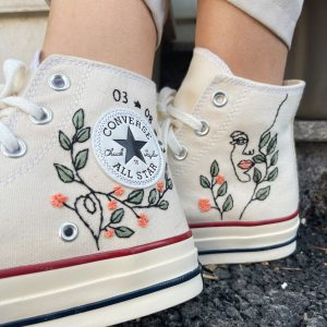 Embroidered Converse with Flowers and Leaves