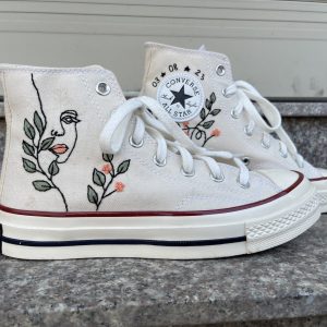 Embroidered Converse with Flowers and Leaves