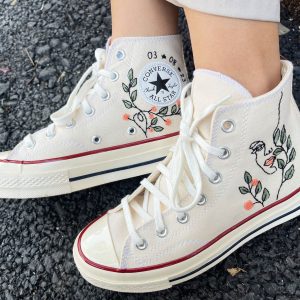 Embroidered Converse with Flowers and Leaves