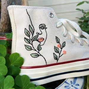 Embroidered Converse with Flowers and Leaves