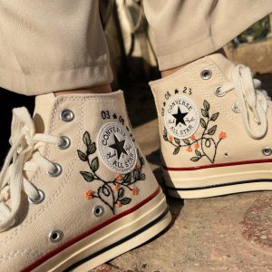 Embroidered Converse with Flowers and Leaves