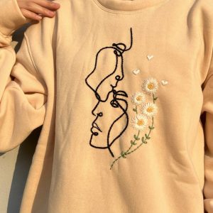 Embroidered Daisy Couple Sweater - Y2K Clothing