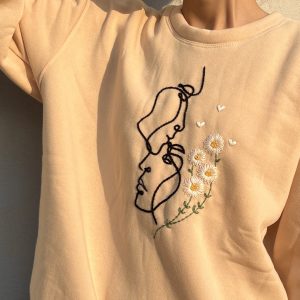 Embroidered Daisy Couple Sweater - Y2K Clothing