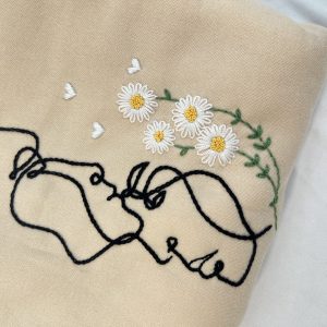 Embroidered Daisy Couple Sweater - Y2K Clothing