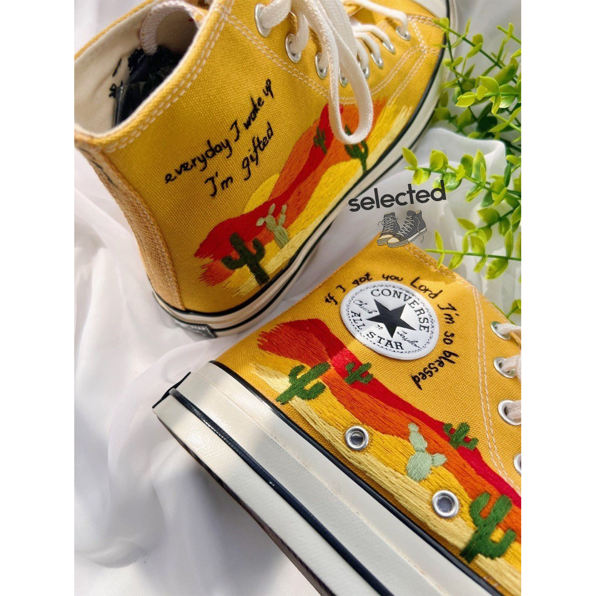 Embroidered Desert and Cactus Converse Shoes