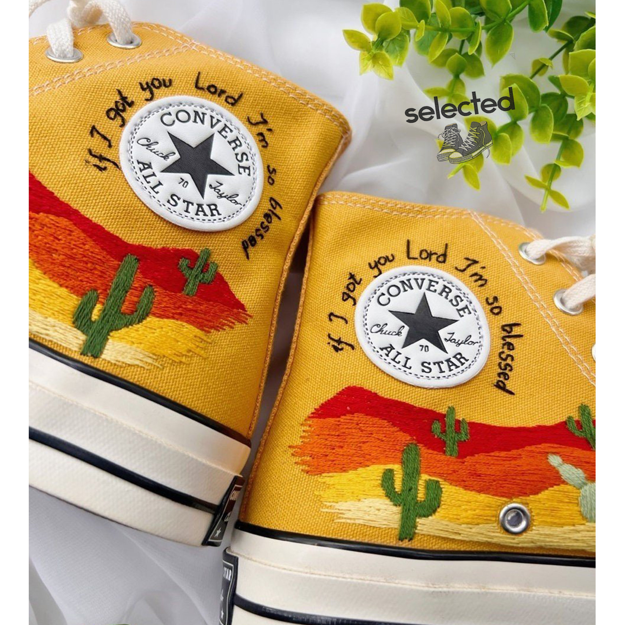 Embroidered Desert and Cactus Converse Shoes