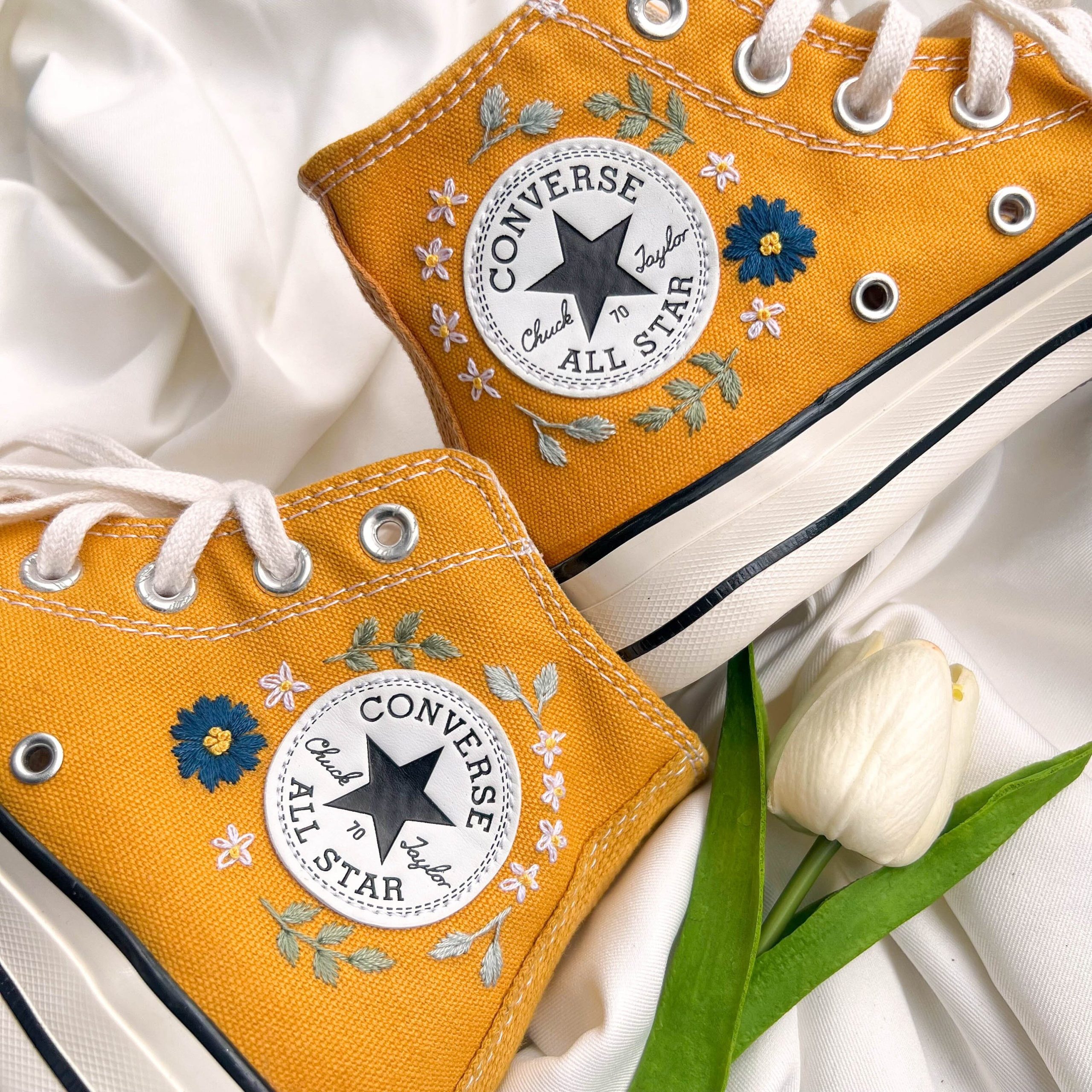 Embroidered Flower Converse High Tops