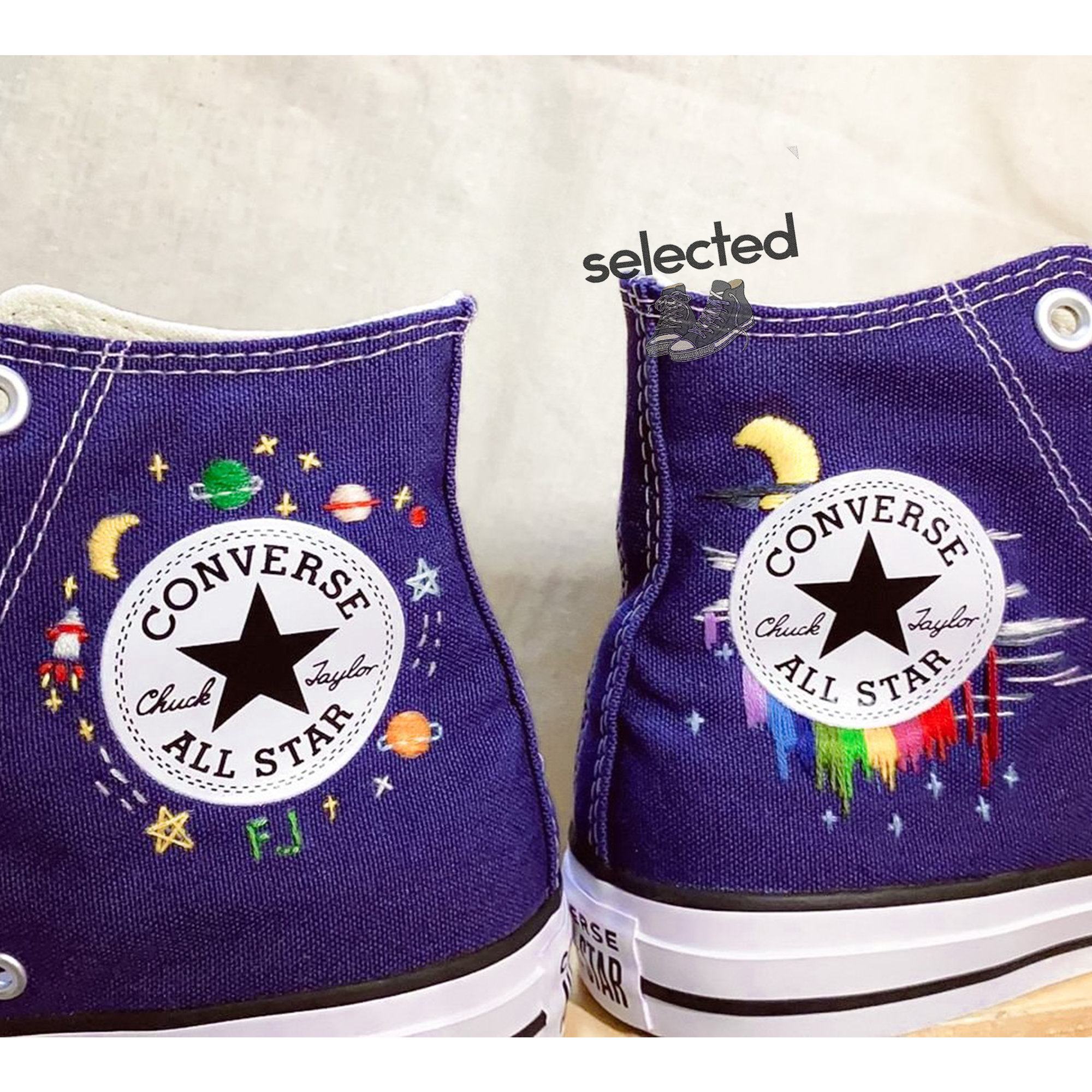 Embroidered Flower Logo Converse High Tops