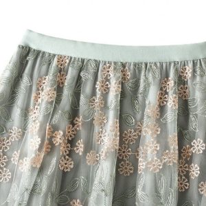 Embroidered High Waist Skirt - Women's Y2K Clothing